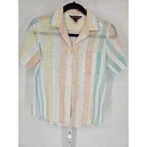 VTG Great Collection Womens Pastel Short Sleeve Button Down Rainbow Top Size 9